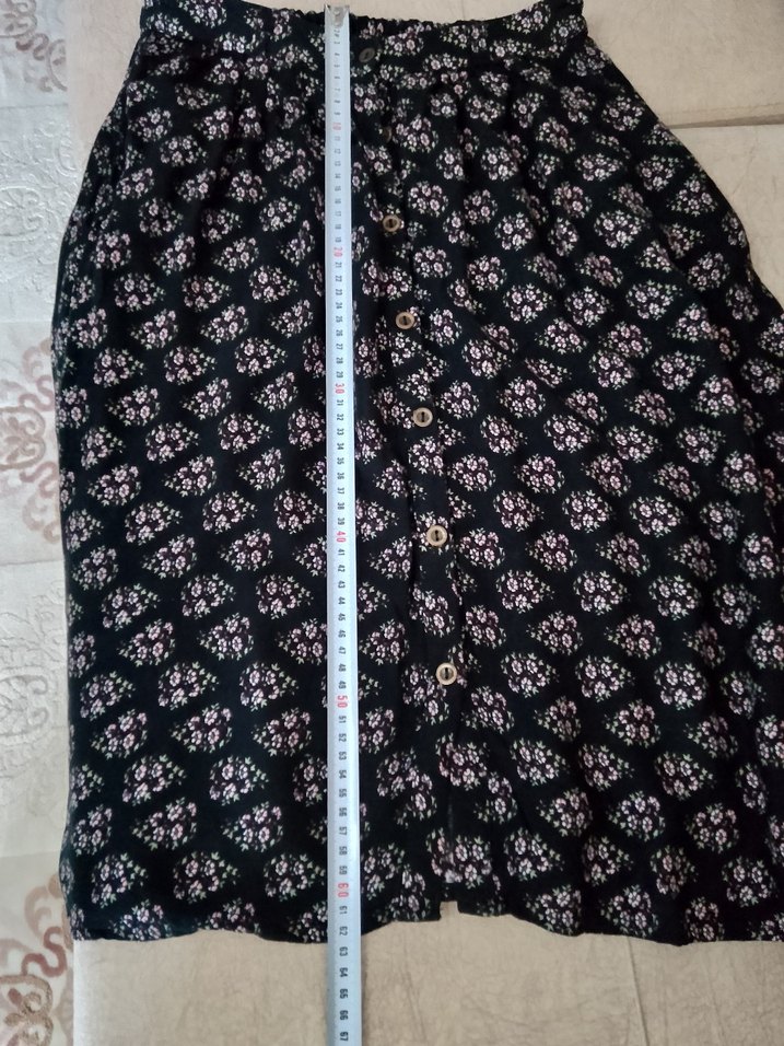 Düğmeli Siyah Midi Bohem Etek - Görsel 5