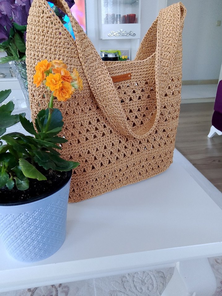 mango model Bej Örgü Kadın Çanta Dantel Detaylı - Görsel 2