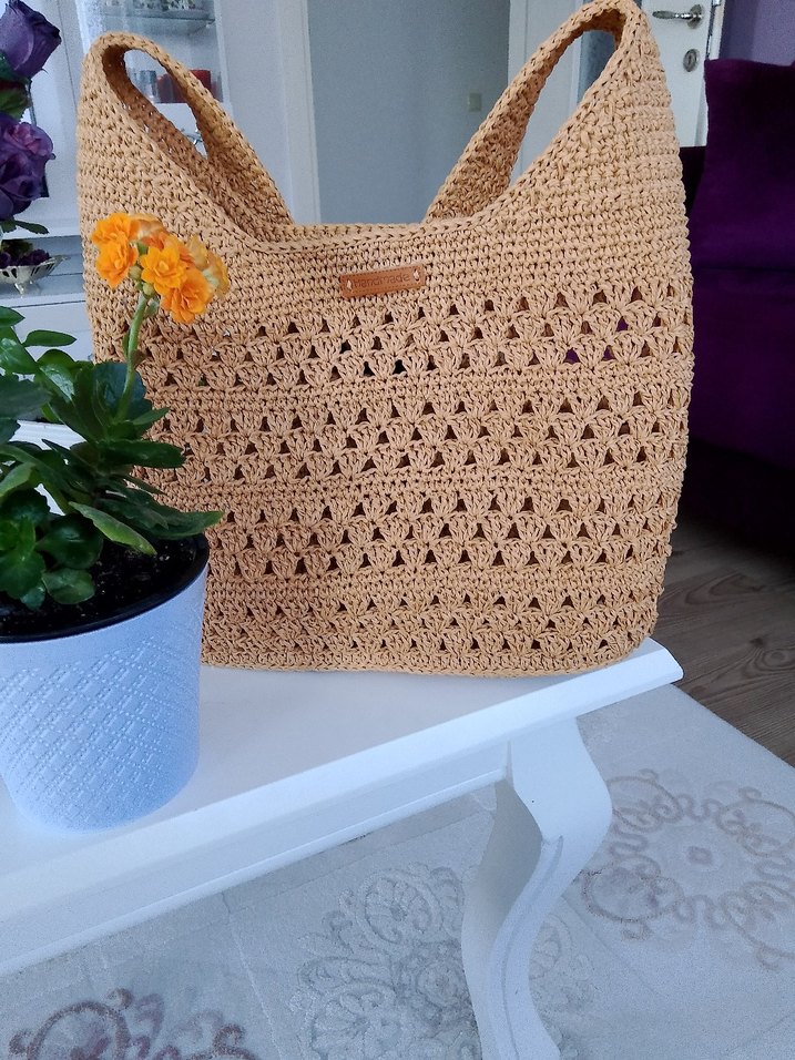mango model Bej Örgü Kadın Çanta Dantel Detaylı - Görsel 4