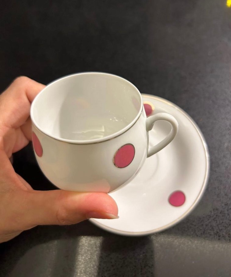 Beyaz Porselen Puanlı Fincan ve Tabağı - Görsel 3