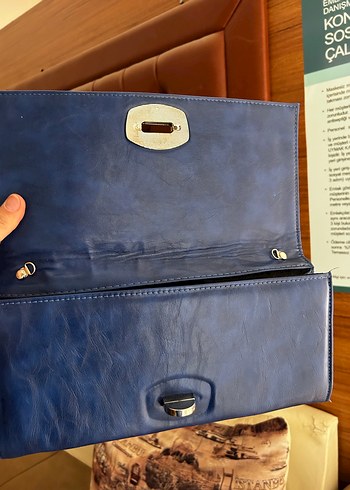 Mavi Vintage Deri Tokalı Kadın Portföy Çanta - Görsel 3