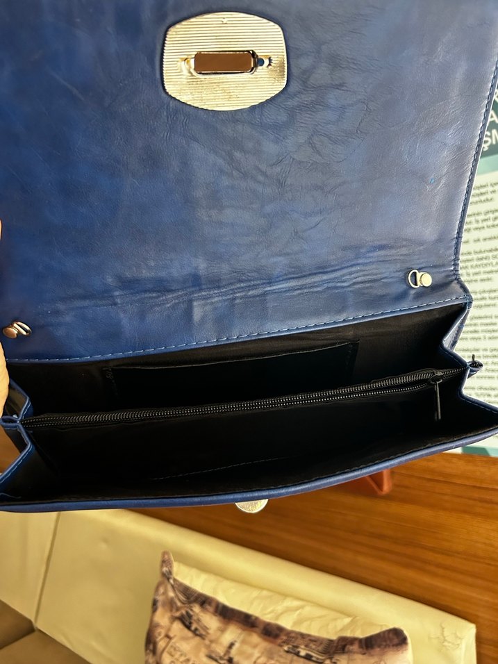 Mavi Vintage Deri Tokalı Kadın Portföy Çanta - Görsel 4