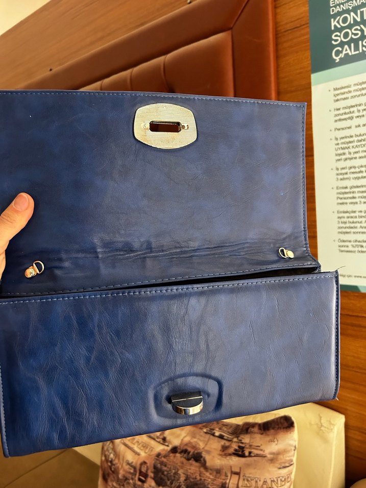 Mavi Vintage Deri Tokalı Kadın Portföy Çanta - Görsel 3
