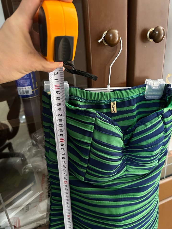 Yeşil Çizgili Straplez Midi Elbise - Görsel 4