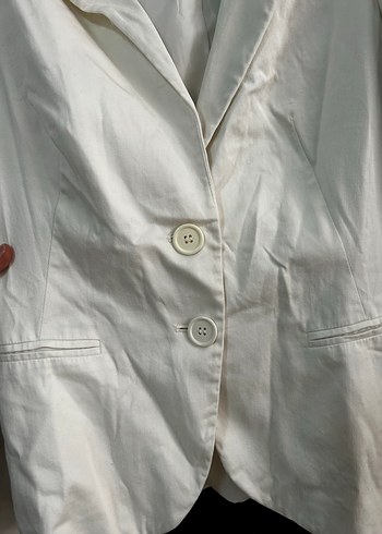 Düğmeli Beyaz Kadın Keten Blazer Ceket - Görsel 3