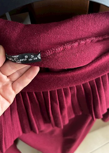 Bordo Pilili Midi Elbise - Görsel 3