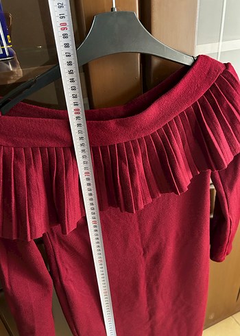 Bordo Pilili Midi Elbise - Görsel 4