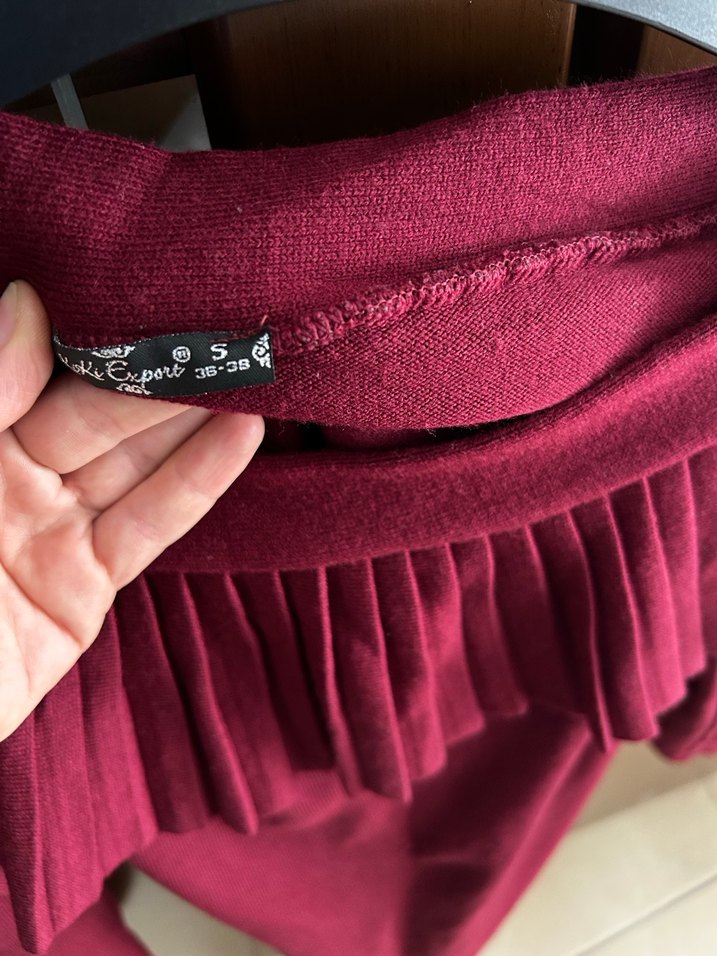 Bordo Pilili Midi  Elbise - Görsel 3