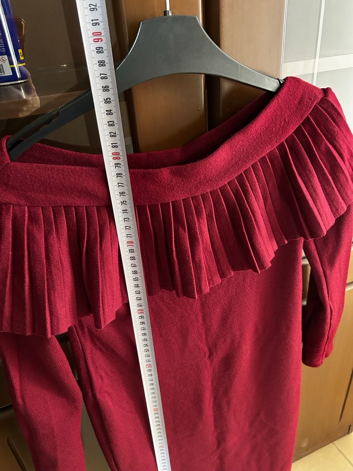 Bordo Pilili Midi  Elbise - Görsel 4