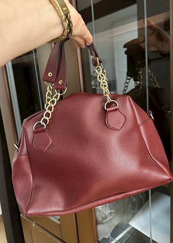 Bordo Deri Zincir Detaylı Kadın Çanta - Görsel 2