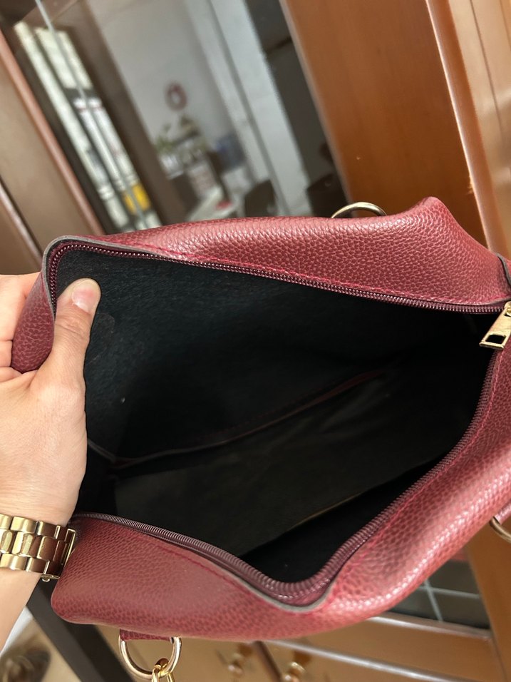 Bordo Deri Zincir Detaylı Kadın Çanta - Görsel 3