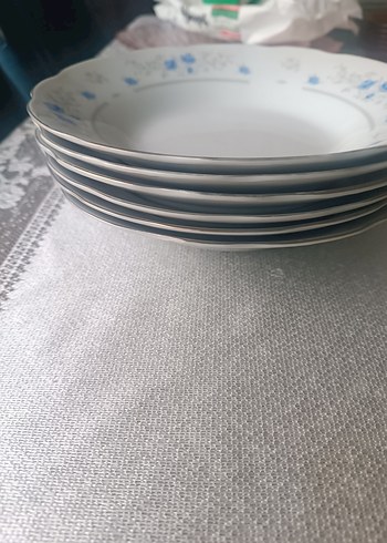 American Vintage Beyaz ve gri desenli tabak seti 6 adet