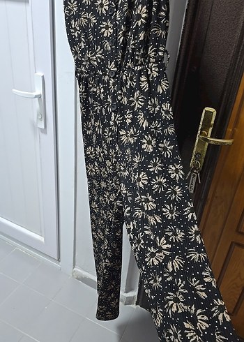 Siyah V Yaka Dantel Detaylı Uzun tulum - Görsel 8