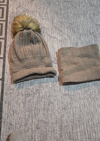 Gri Örgü Kadın Bere ve Boyunluk Seti - Görsel 2