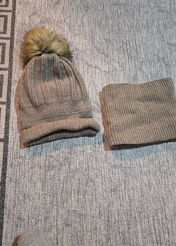 Gri Örgü Kadın Bere ve Boyunluk Seti - Görsel 4