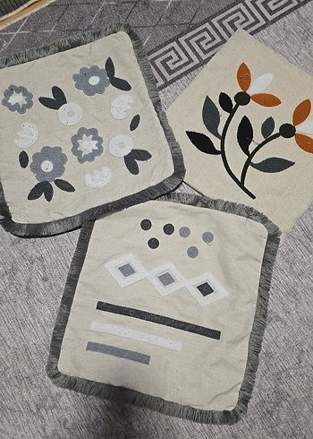 Gri Nakışlı Bohem kırlent Kılıfı Seti - Görsel 2