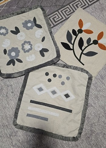 Gri Nakışlı Bohem kırlent Kılıfı Seti - Görsel 3