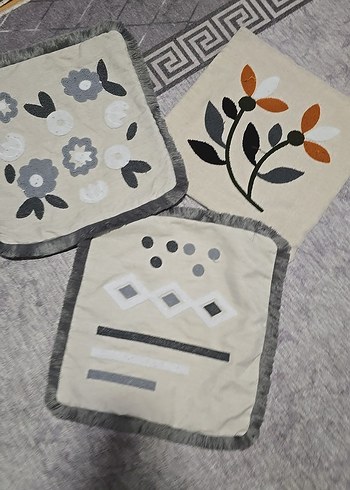 Gri Nakışlı Bohem kırlent Kılıfı Seti - Görsel 7