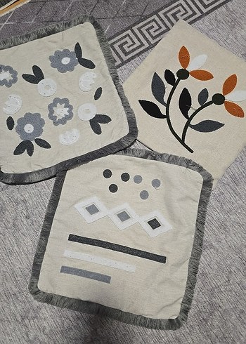 Gri Nakışlı Bohem kırlent Kılıfı Seti - Görsel 4