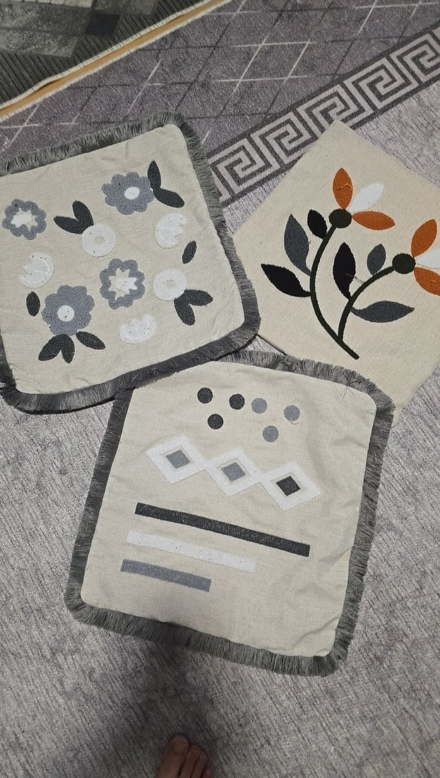 Gri Nakışlı Bohem kırlent Kılıfı Seti - Görsel 2