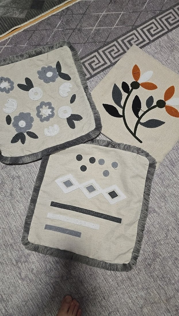 Gri Nakışlı Bohem kırlent Kılıfı Seti - Görsel 3