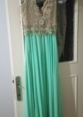 Uzun Turkuaz Drapeli Straplez Kadın Abiye - Görsel 9