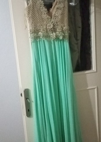 Uzun Turkuaz Drapeli Straplez Kadın Abiye - Görsel 13