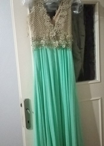 Uzun Turkuaz Drapeli Straplez Kadın Abiye - Görsel 14