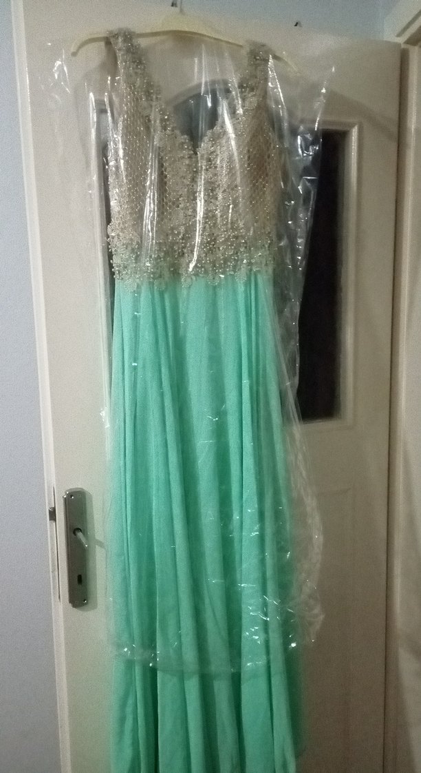 Uzun Turkuaz Drapeli Straplez Kadın Abiye - Görsel 2