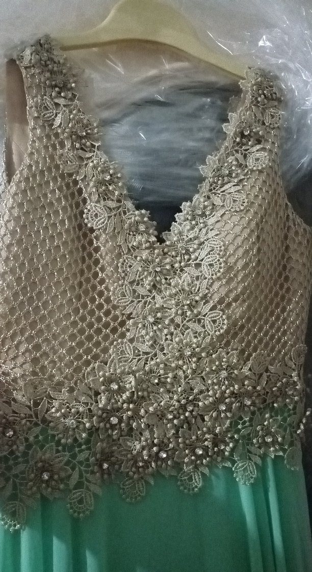 Uzun Turkuaz Drapeli Straplez Kadın Abiye - Görsel 4