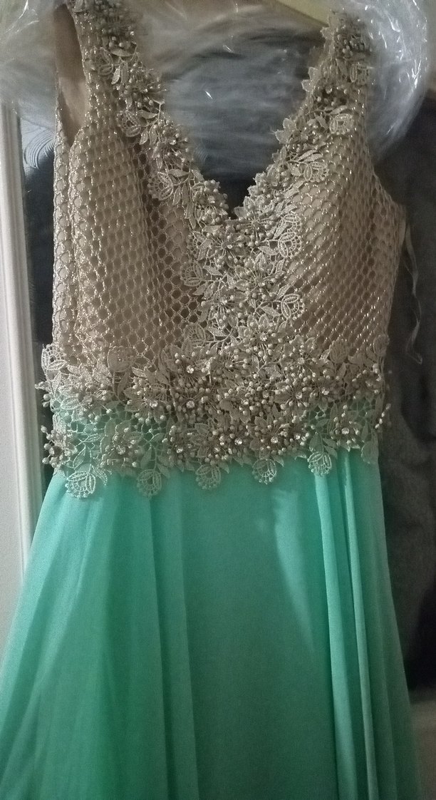 Uzun Turkuaz Drapeli Straplez Kadın Abiye - Görsel 5