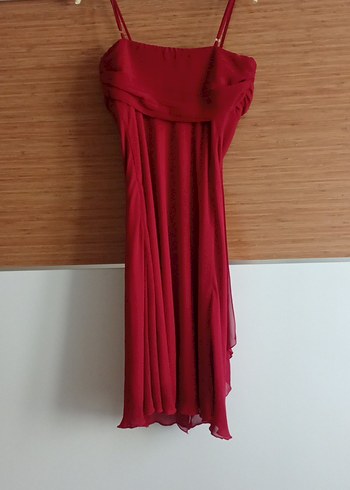 38 Beden bordo Renk Bordo Drapeli Uzun Abiye Elbise