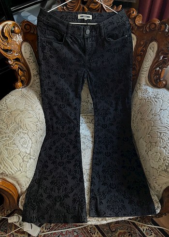 goth/gothic siyah damask desenli ispanyol paça pantolon