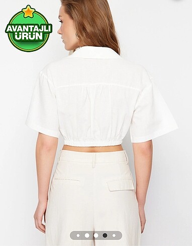 38 Beden Ekru kruvaze crop bluz