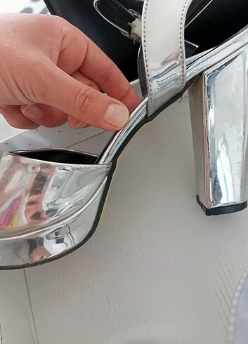 38 Beden Gri 10.5 cm kalım topuklu ayakkabı