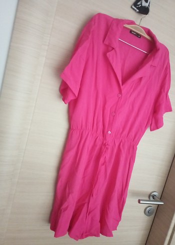 Düğmeli V Yakalı Pembe Kadın tulum - Görsel 4