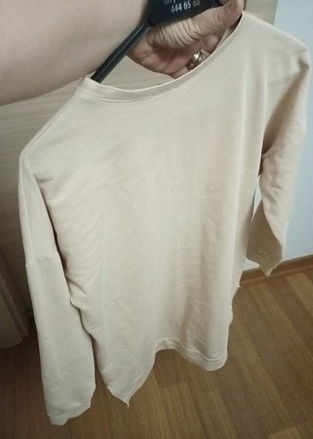 Bej Pamuklu Uzun Kollu Kadın Sweatshirt - Görsel 4