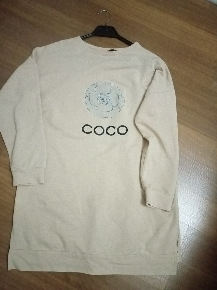 Bej Pamuklu Uzun Kollu Kadın Sweatshirt - Görsel 2