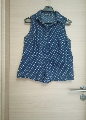 Düğmeli Kolsuz Lacivert Kadın Gömlek - Görsel 5