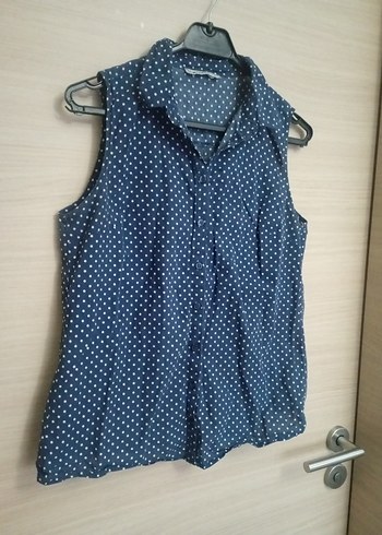 Düğmeli Kolsuz Lacivert Kadın Gömlek - Görsel 2