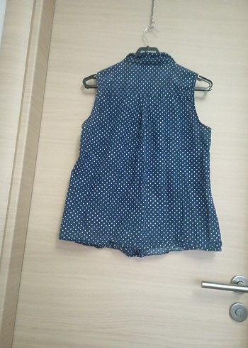 Düğmeli Kolsuz Lacivert Kadın Gömlek - Görsel 4