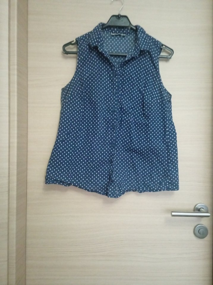 Düğmeli Kolsuz Lacivert Kadın Gömlek - Görsel 5