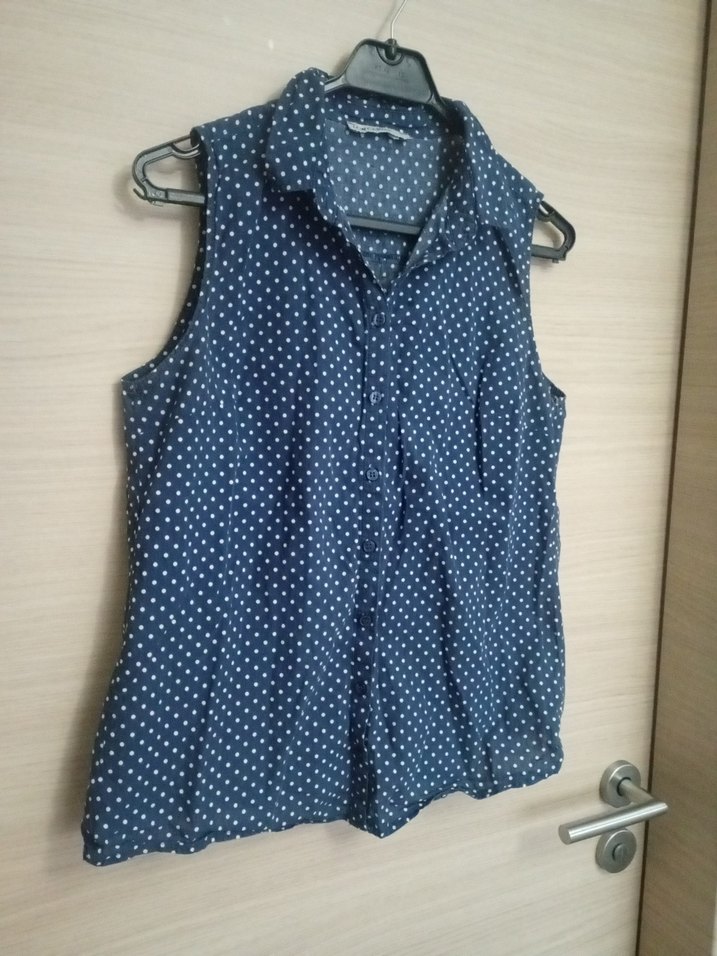 Düğmeli Kolsuz Lacivert Kadın Gömlek - Görsel 2