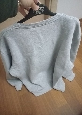 Gri Kadın Uzun Kollu Oversize Sweatshirt - Görsel 6