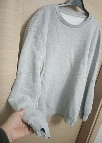 Gri Kadın Uzun Kollu Oversize Sweatshirt - Görsel 2