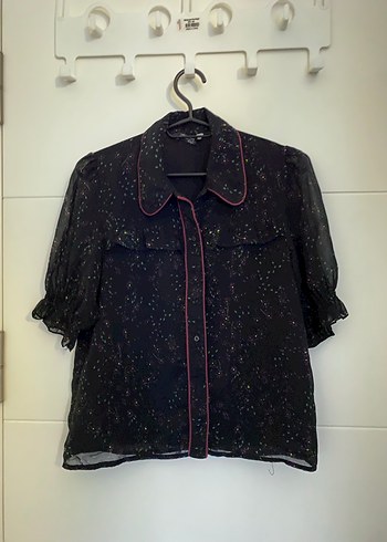 Zara Siyah İnce Desenli Sifon Gomlek