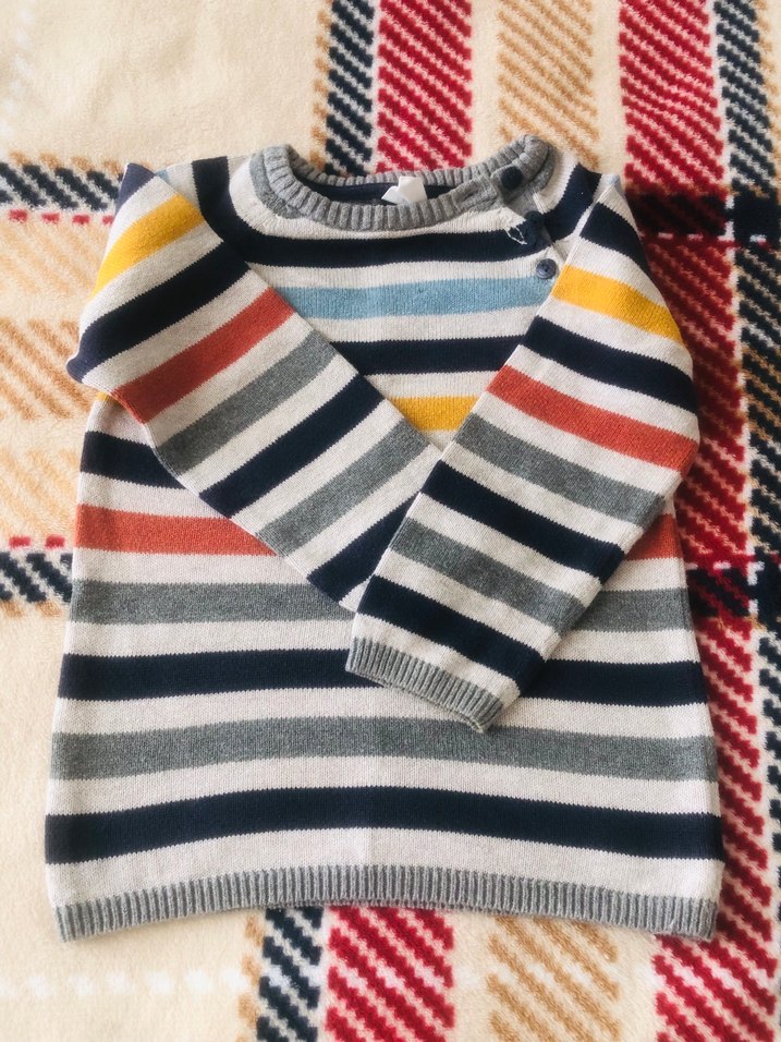 H&M marka Çizgili Kısa Kollu Erkek Çocuk Triko Kazak - Görsel 3