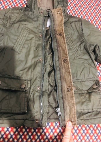 Kapüşonlu Fermuarlı Erkek Çocuk Yeşil Mont - Görsel 5