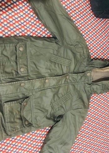 Kapüşonlu Fermuarlı Erkek Çocuk Yeşil Mont - Görsel 3