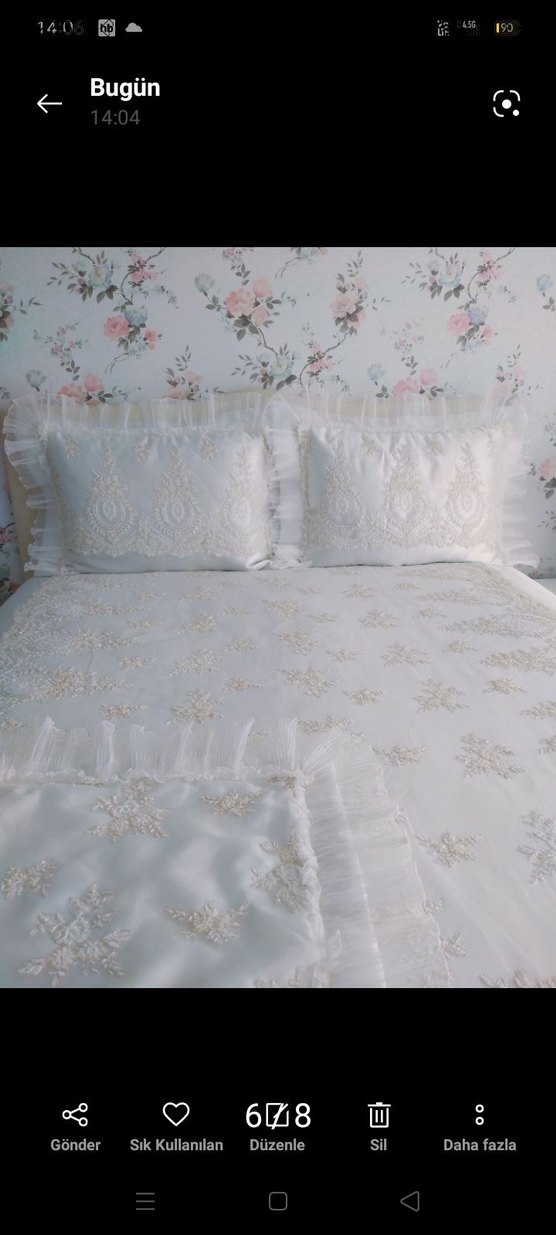 İşlemeli Beyaz Yatak Örtüsü - Görsel 2